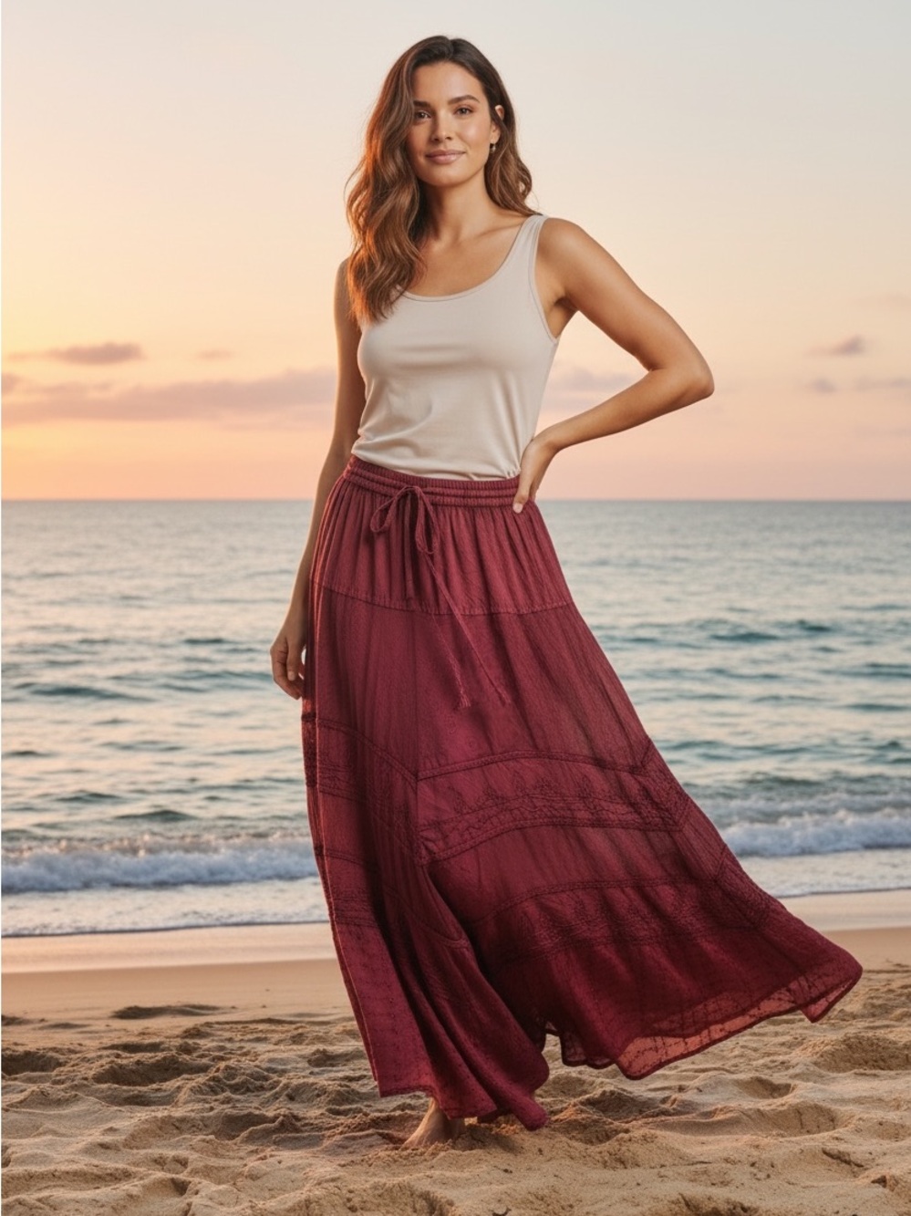 Women’s Magenta Maxi Skirt with Drawstring Waist